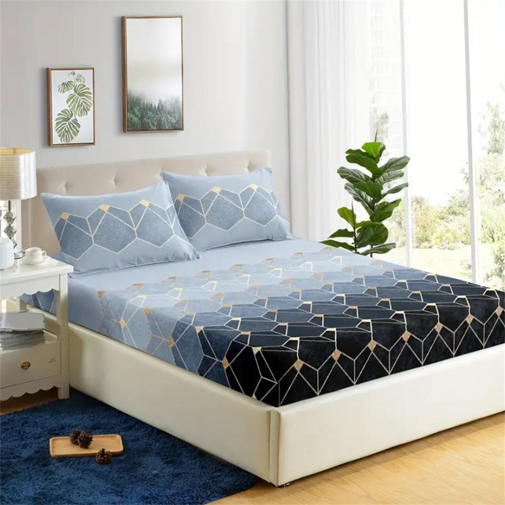 3-Piece 3D Geometric Gradient Fitted Sheet Set - Soft Microfiber, Elasticized Corners, Breathable, Hypoallergenic, Easy Care
