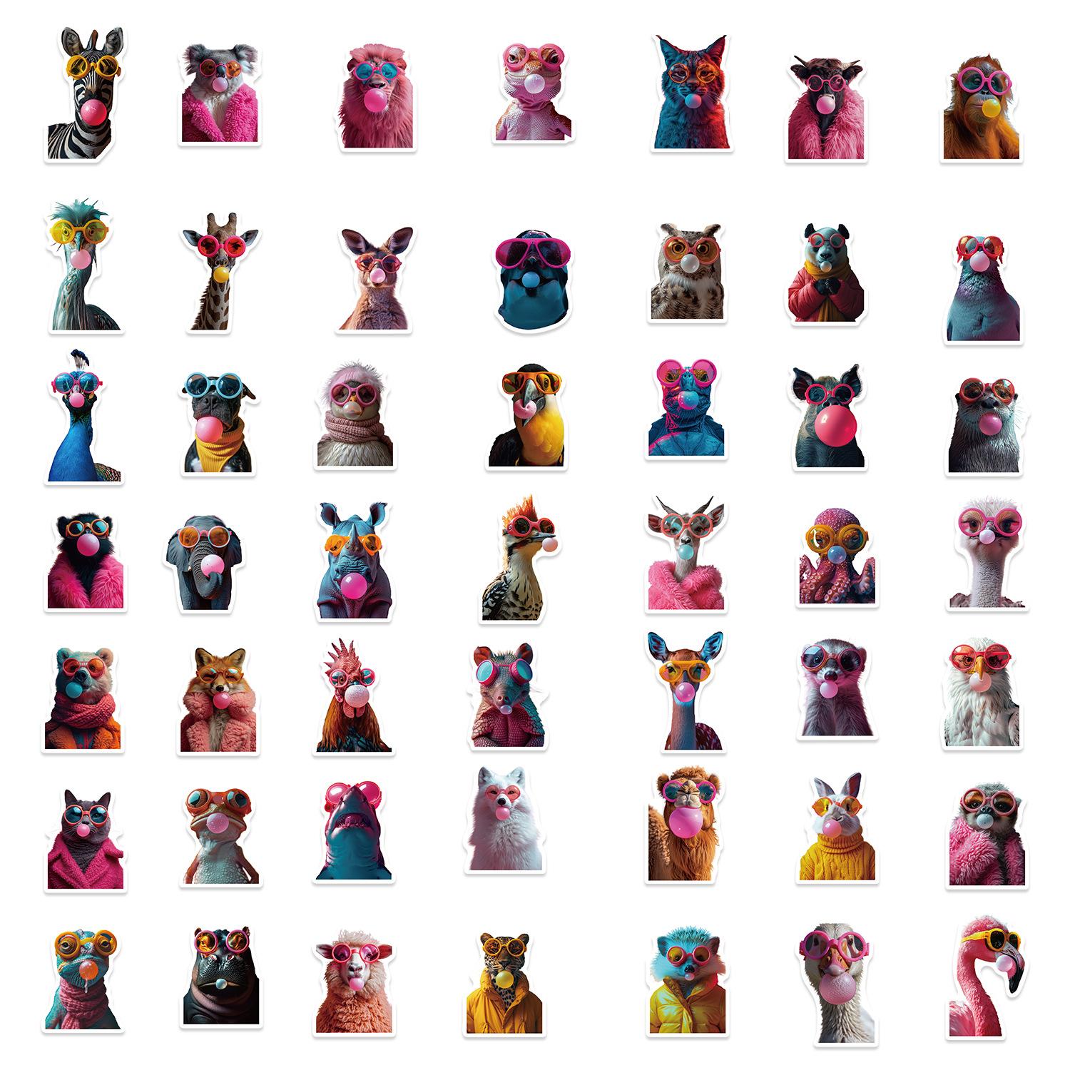 

50 Cartoon Blowing Bubble Animal Graffiti Stickers Decorate Guitar Notebook Suitcase DIY Waterproof Stickers