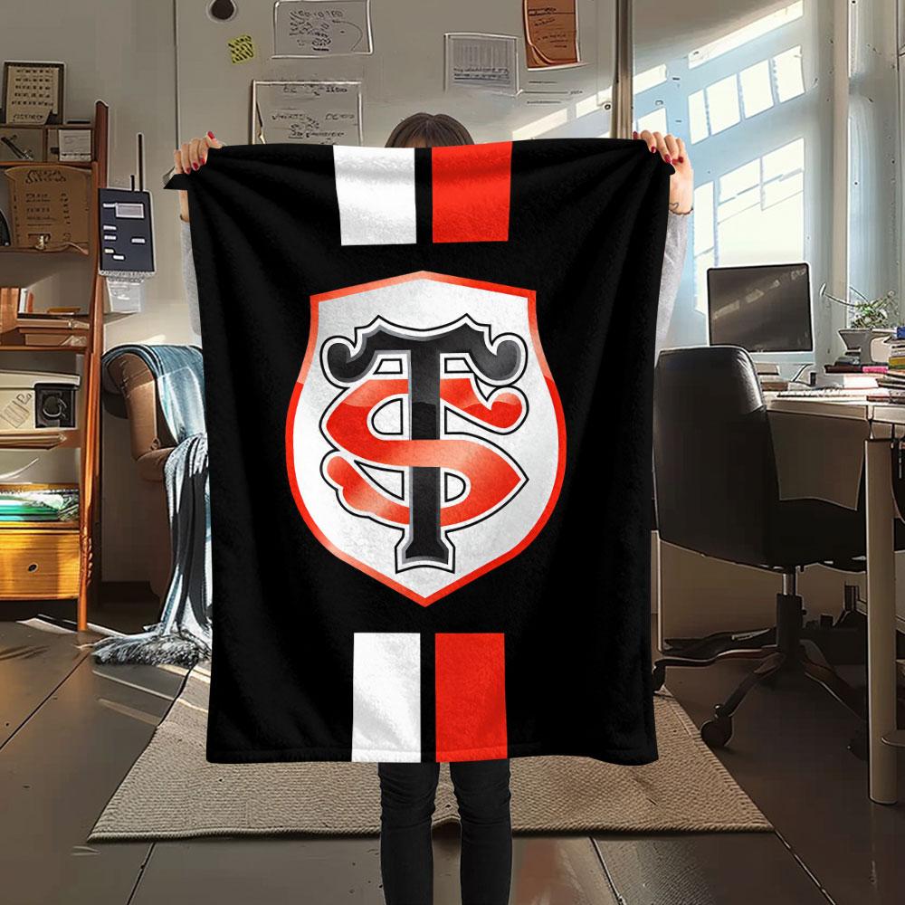 1PC Stade Toulousain Patterned Flannel Blanket Suitable For All Seasons for Home Decor Warmth and Comfort Gifts Holiday Present
