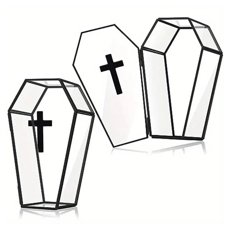 Halloween Cross Glass Coffin Box Gothic Jewelry Box With Lid Decorative Display Box Candy Storage Case Mini Vampire Treat Holder