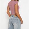 Women's Striped Square Neck Fitted Short Sleeve T-Shirt