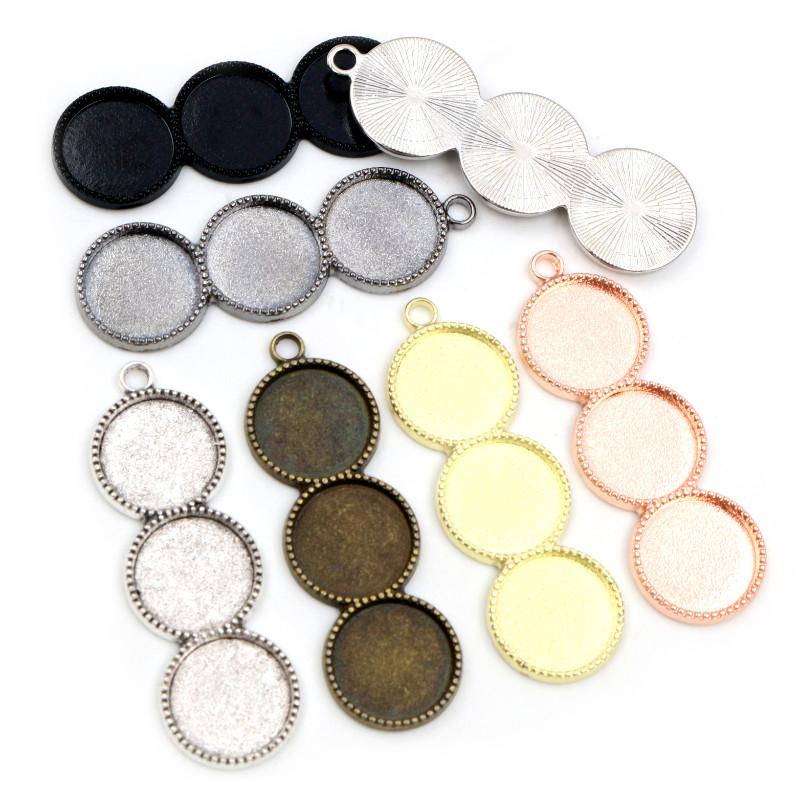 10pcs 12mm Inner Size Three Cameo Cabochon Blank Base Setting Pendant Bezel Trays DIY Necklace Pendant Jewelry Findings