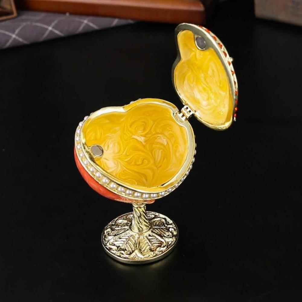Hinged Lid Heart Trinket Box Alloy Enamel Ring Holder Box Vanity Dresser Display