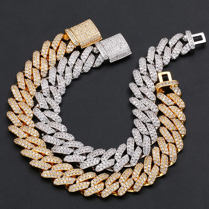 14 MM European and American Hip Hop Full Diamond Rhombus Cuban Chain Men's Necklace