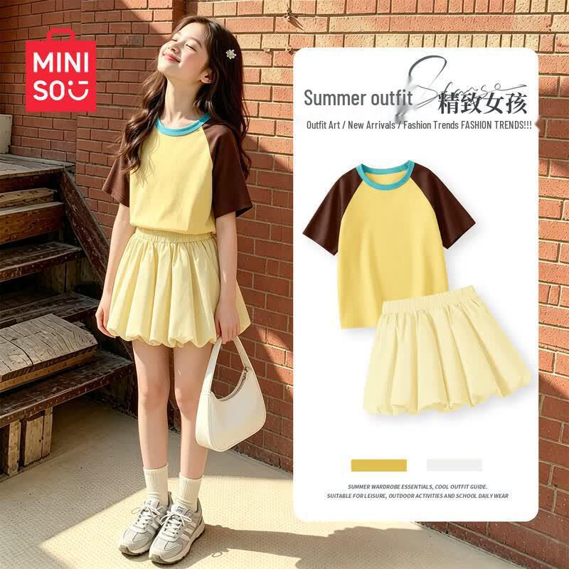 MINISO Girls' Summer Cotton Short Sleeve Set