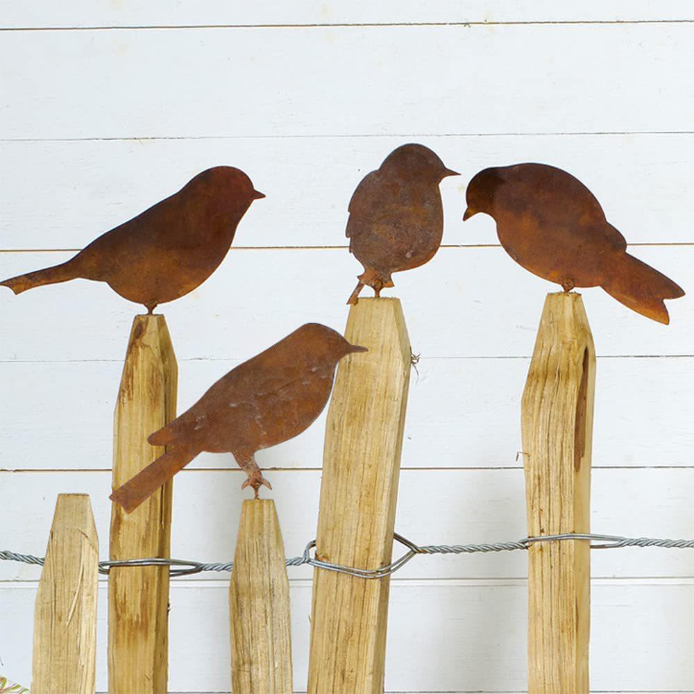 Rustic Metal Bird Silhouette Set: 4-Piece Outdoor Garden Courtyard Decoration
