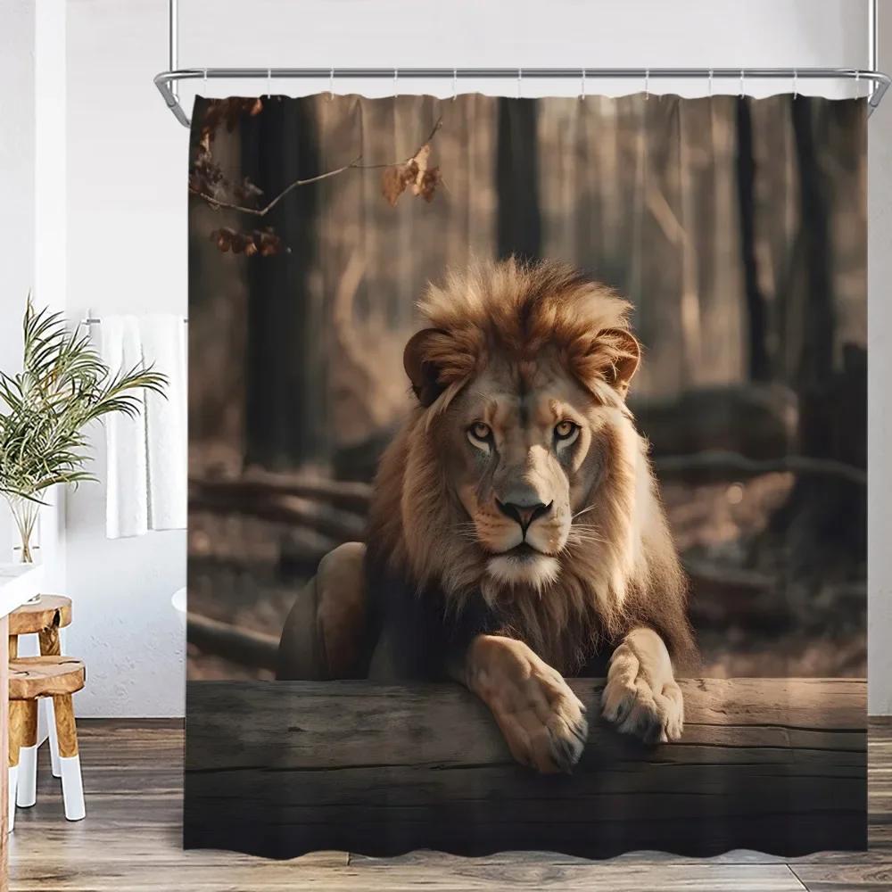 Wild Animals Shower Curtain Tiger Forest Elegant Panther Green Palnts Rose Floral Home Decor for Bathroom Polyester Bath Curtain