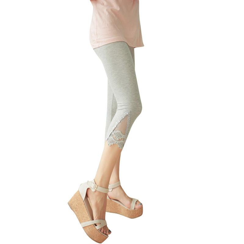 Lace Fashion Women Summer Leggings Skinny Stretch Cropped Capris Pants 3/4 Length Trousers