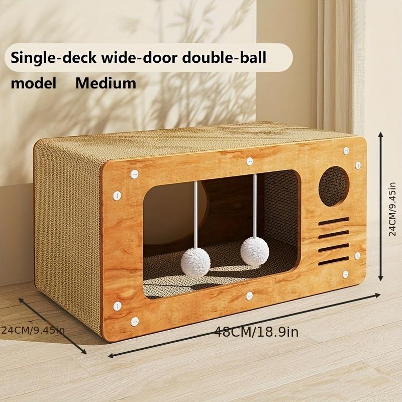 

Всесезонный домик для кошек с когтеточкой и игровыми мячами — прочная, нелиняющая картонная кровать для кошек, идеально подходит для декора комнаты