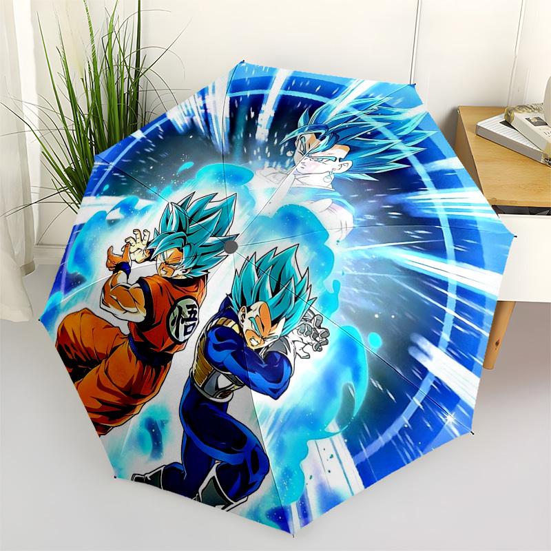 1pc Dragon Ball Z Super Saiyan Blue Goku Vegeta Saiyans Automatic Folding Umbrella Portable 3-Fold Design with Iron Frame Outdoor for Fans, Travelers,