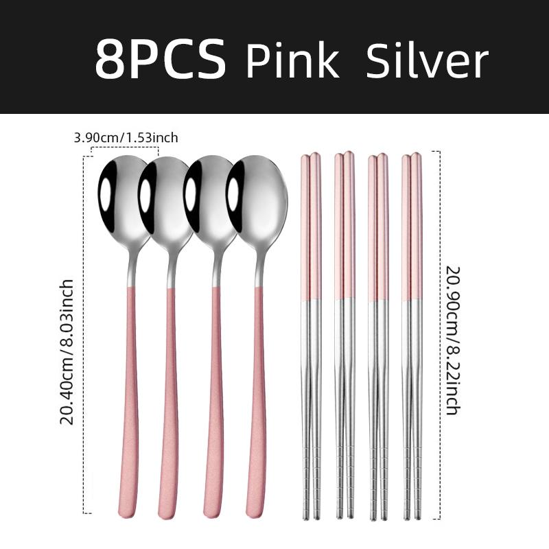 4 Set Chopsticks Spoon Cutlery Set Reusable Stainless Steel Non-slip Sushi Sticks Food soup Spoon Dinnerware Set