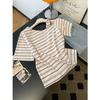 Korean Striped Slanted Shoulder Short-sleeved T-shirt Women's Thin Summer New Design Is Unique and Beautiful, and the Small Top Is Trendy.