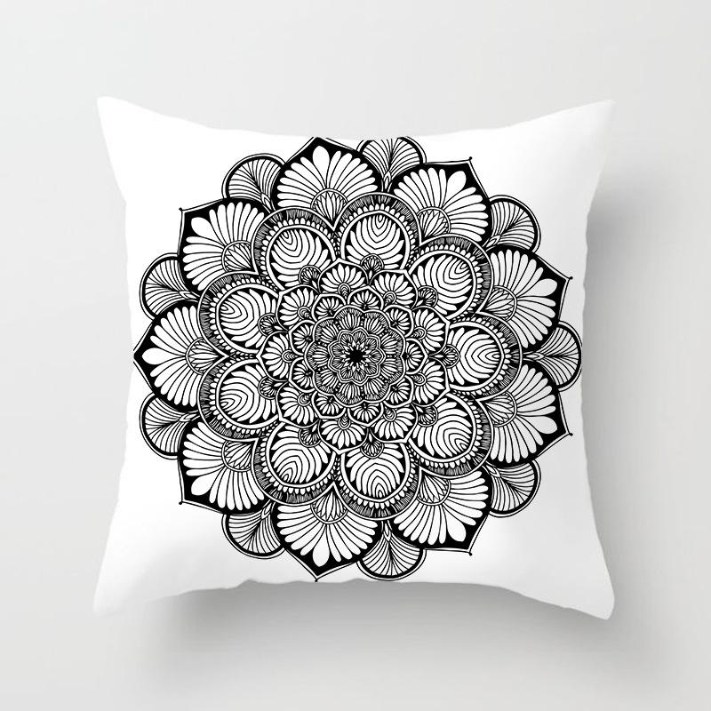 Black and White Ethnic Style Elephant Print Car Cushion Cover Sofa Pillow Cover Homewares