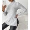 Winter Women's High Neck Slim Waist Under Split Long Sleeve Sweater