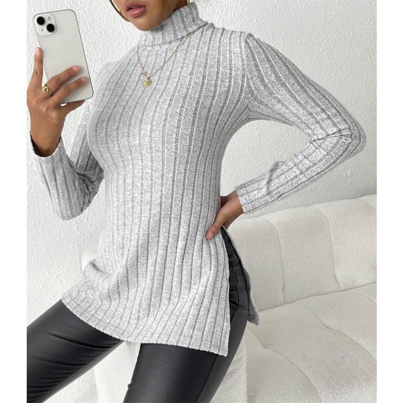 Winter Women's High Neck Slim Waist Under Split Long Sleeve Sweater