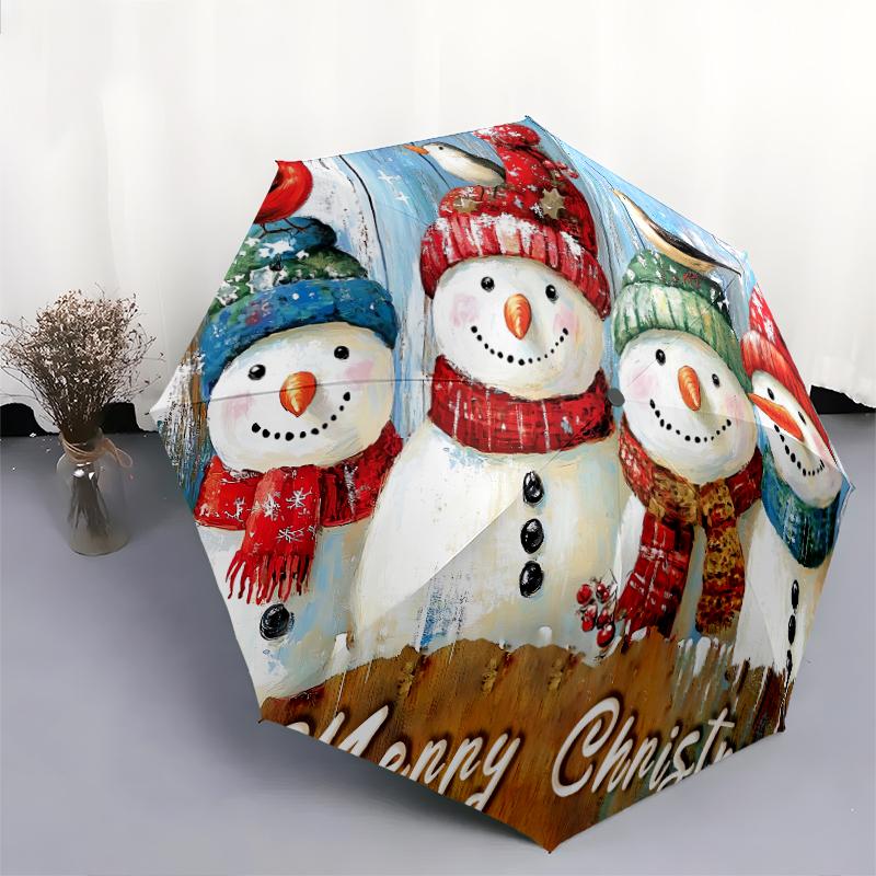 1 PC Automatic Folding Umbrella - Interesting Snowman Pattern, Portable & Foldable Design with 8 Ribs, Christmas Birthday Gifts