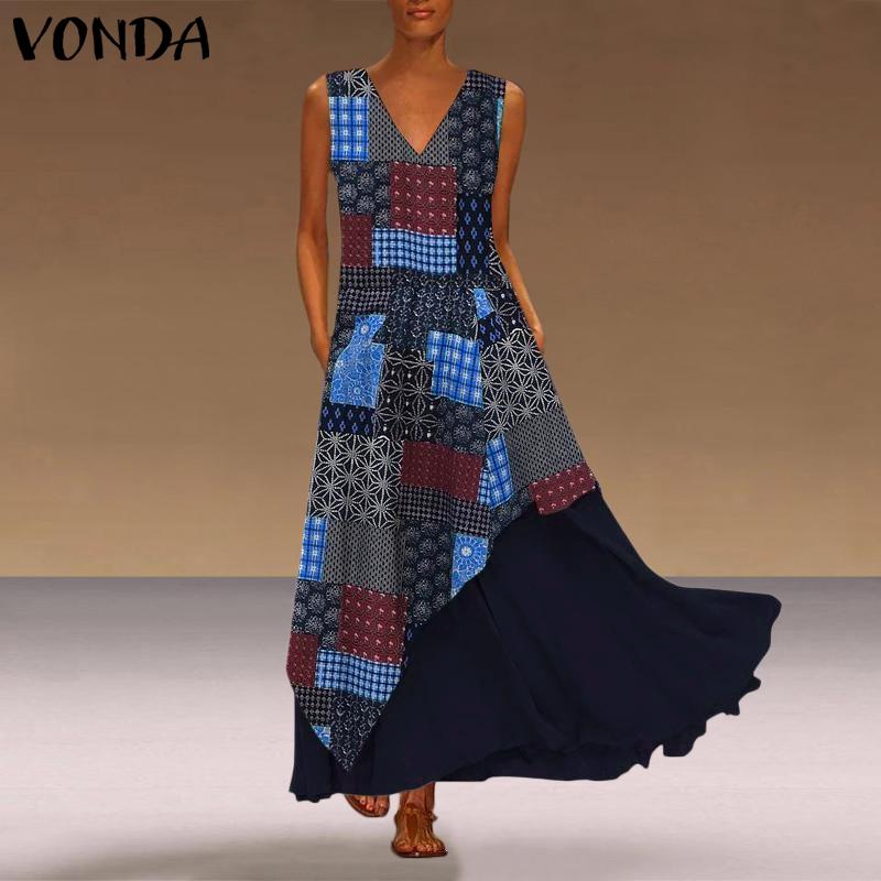 Buy VONDA Women's Vintage Printed Sundress 2020 Summer Kaftan Casual
