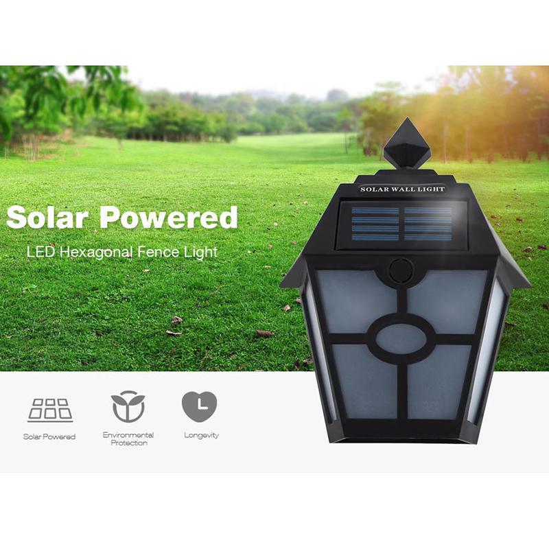 New Solar Powered Hexagonal Outdoor LED Wall Lamp Fence Light