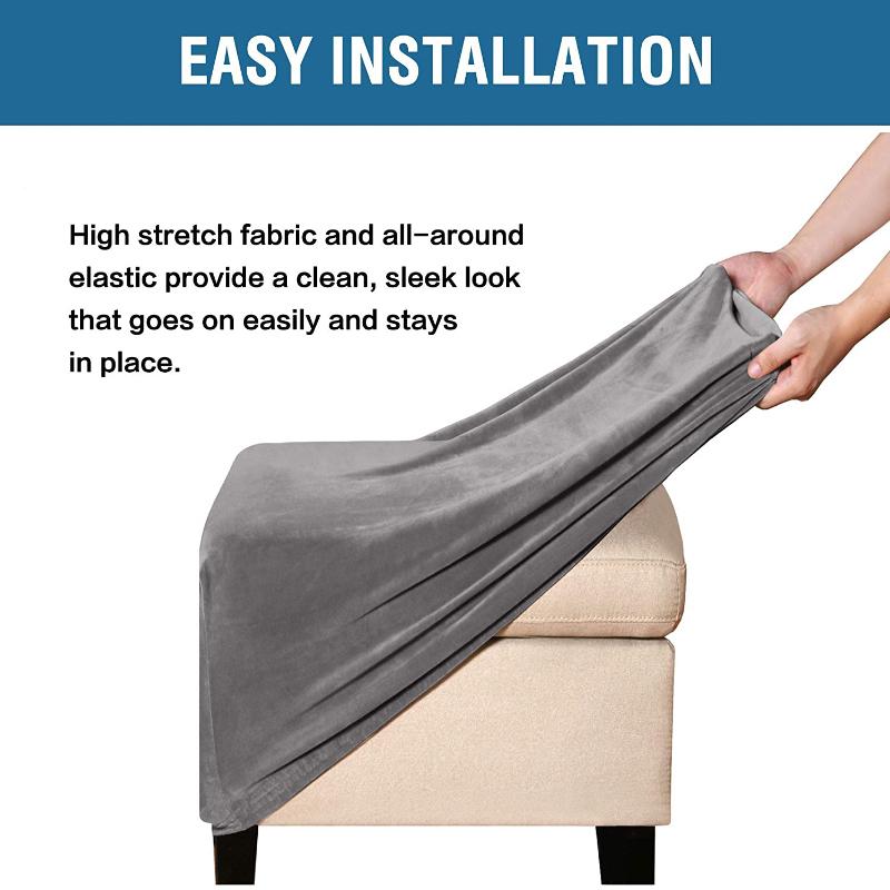 Velvet Fabric Square Ottoman Covers Stretch Footstool Cover Bench Storage Stool Cover Washable Household Furniture Protector Cover Sets 3 Size