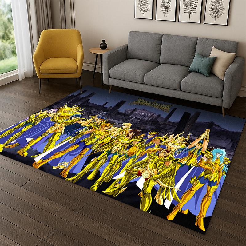 Cartoon Saint Seiya Anime Teppich für Schlafzimmer Wohnzimmer Sofa Spielzimmer Fußmatte Heimdeko, Kinder Spielbereich Teppich rutschfest Geschenk