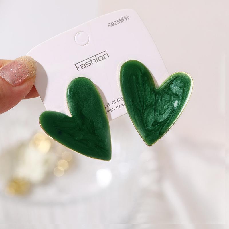 Big Heart Stud Earrings for Women Girl Korean Love Drop Glaze Aesthetic Daily Life Minimalist Jewelry