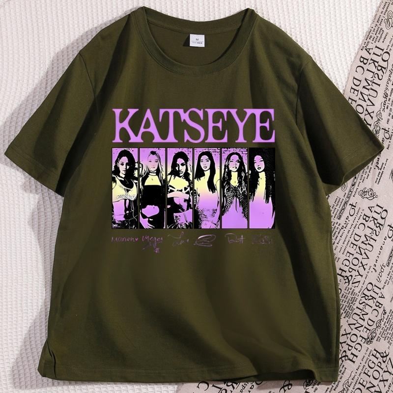 Vintage Katseye Music T Shirt Trendy Kpop Graphic TShirt Casual Cotton Short Sleeve Round Neck Tshirt Streetwear Clothes