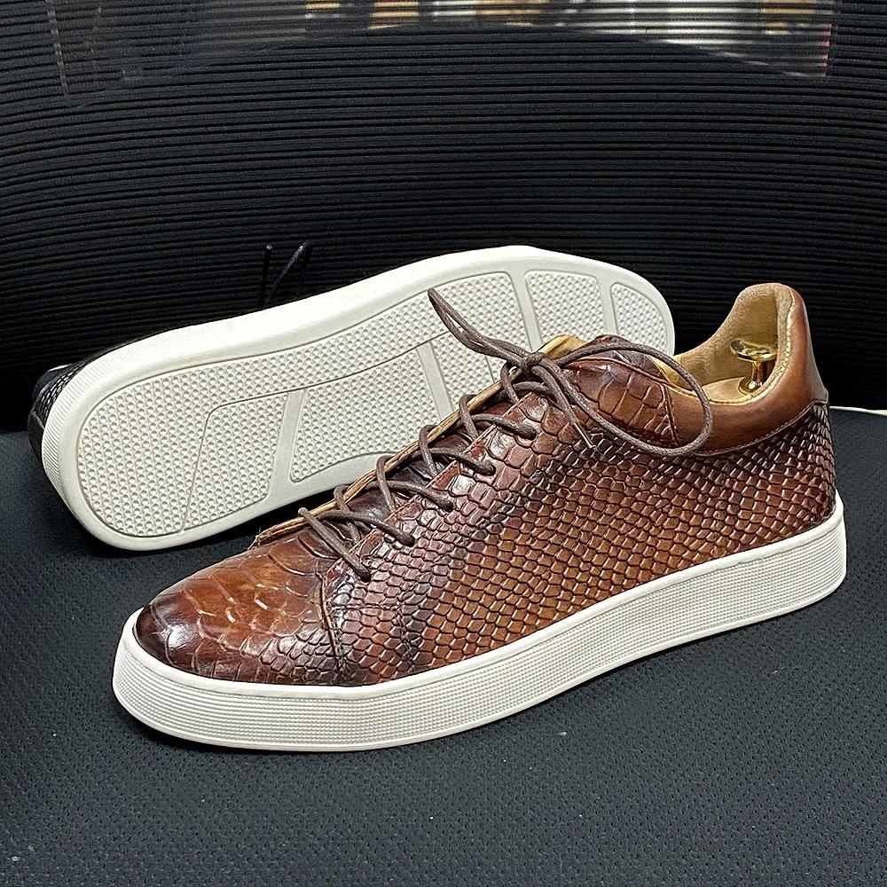 Men's Large Size Derby Casual Shoes Cow Genuine Leather Lace-Up Soft Sole Flat Driving Sneakers for Comfortable Wear