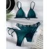 Bikini Split Swimsuit Women's Solid Color Sexy Backless Strap Threepoint Bikini Threepiece Swimsuit