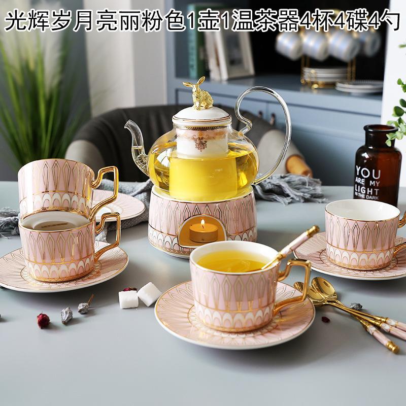 Ceramic Afternoon Tea Flower And Fruit Teacup Tea Set Household Flower Teapot Set Fruit Glass Pot With Filter Candle Heating