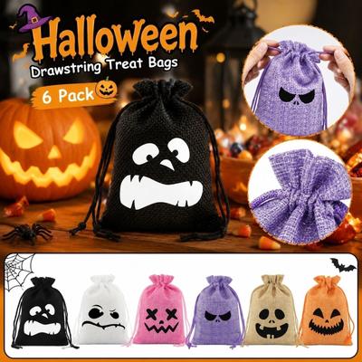 6er-Pack Halloween-Party-Süßigkeitentüten Kordelzug Jutebeutel Aufbewahrungstaschen Halloween-Themen-Geschenktüten für Süßes oder Saures Partyzubehör