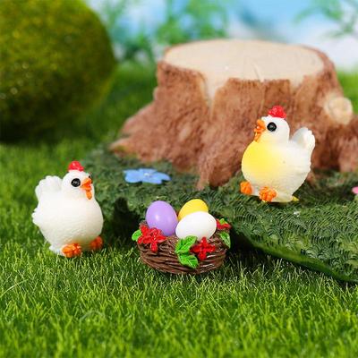 Miniature Farm Chick & Rooster Resin Ornaments for Garden & Potted Plants