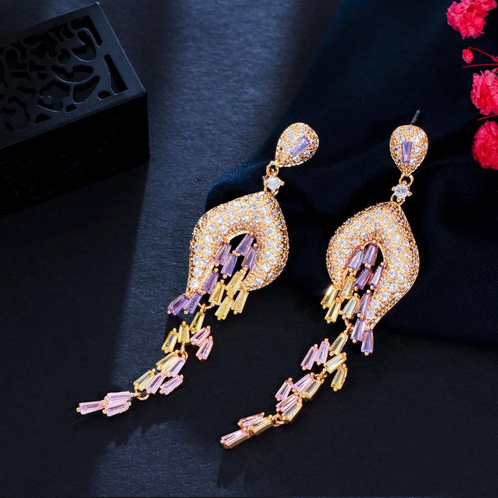 Star Same Length Heavy Industry Celebrity Color Zircon Tassel Earrings Pin Earrings Earrings