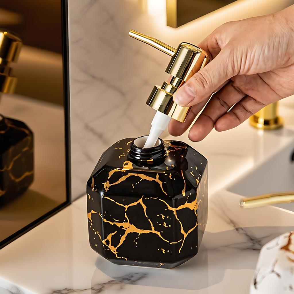 Marble Ceramic Bottle Luxury High-end Hotel Bathroom Household Shower Gel Hand Sanitizer Shampoo Water Bottle Press Bottle