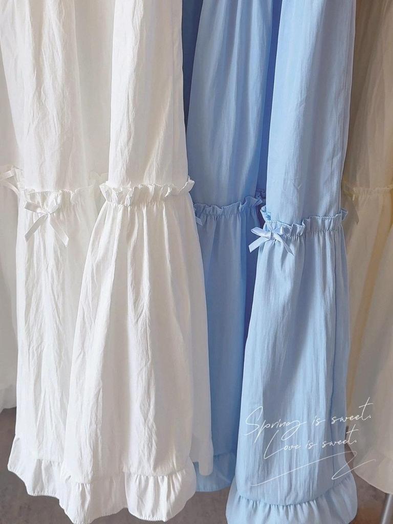 White Bow Layered Ruffled A-line Midi Skirt for Women - Spring/Summer 2026 Collection