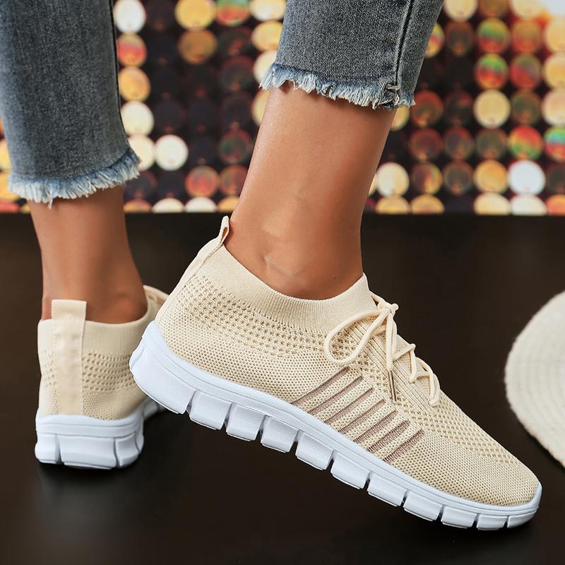 fashion Lightweight Breathable Sneakers for Women Mesh Cut Out Striped Flats Shoes Woman Autumn 2024 Casual Non-Slip Tennis Shoes Ladies