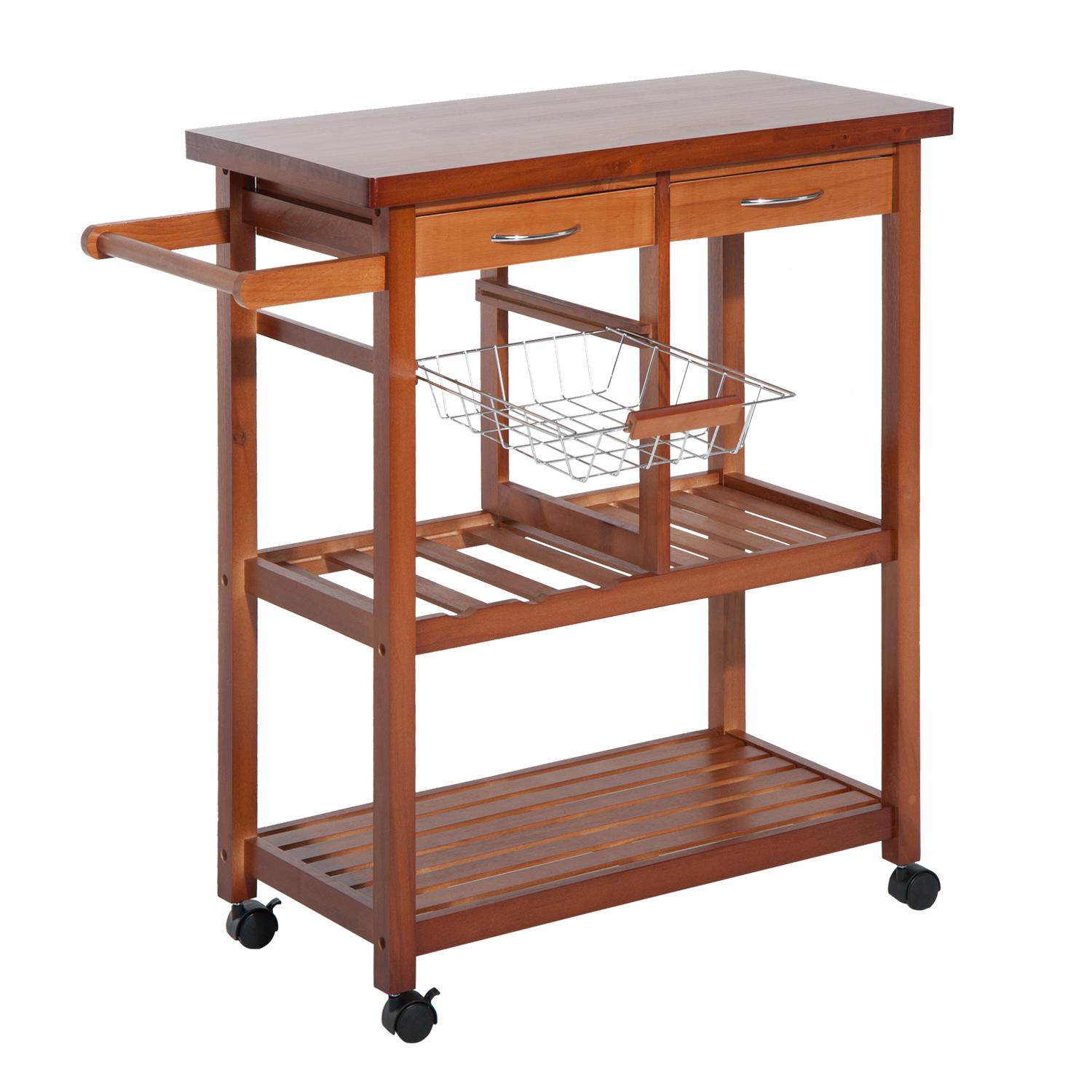Wooden Kitchen Trolley with Bottle Holder