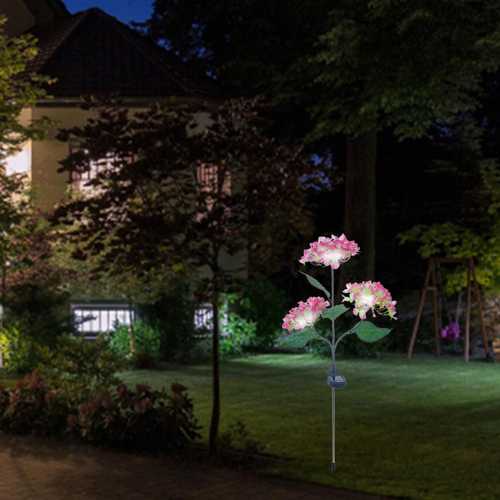 3 Heads Hydrangea Ground Light Waterproof LED Solar Lawn Decorative Lights Adjustable Iron Wire Simulated Bendable for Courtyard