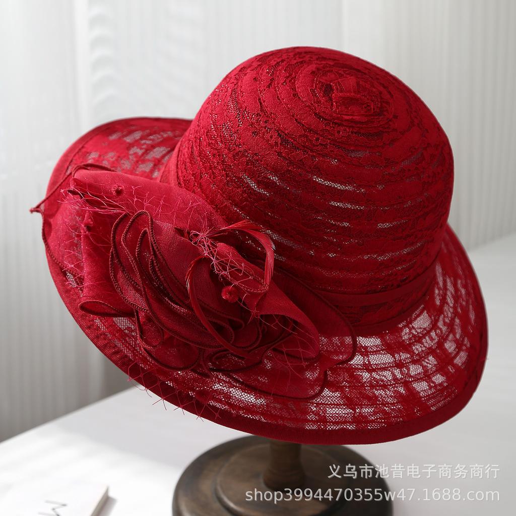 French retro lace flower bucket hat ladies summer outing versatile sunshade sunscreen socialite lady hat
