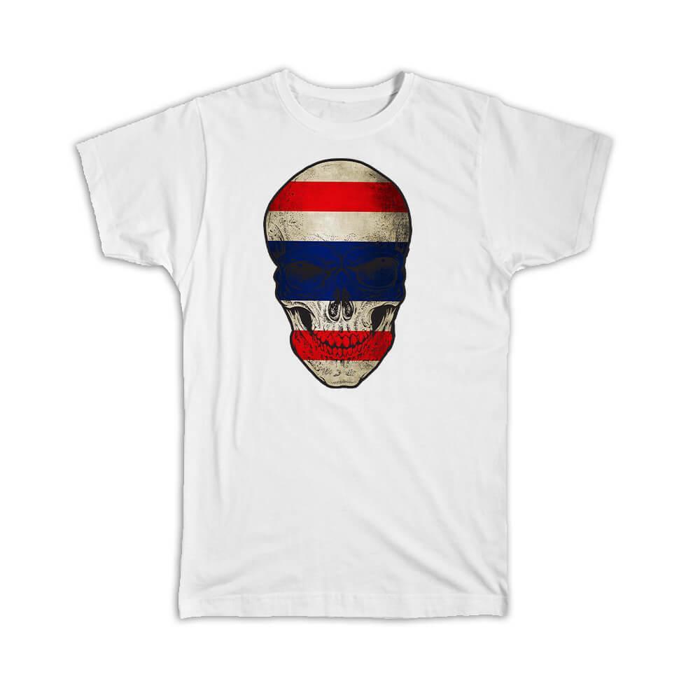 Gift T-Shirt : Thailand Flag Skull Thai National Colors S