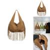 Borsa a Spalla Tote in Camoscio Vintage con Design a Frange e Colore Solido per Uso Quotidiano