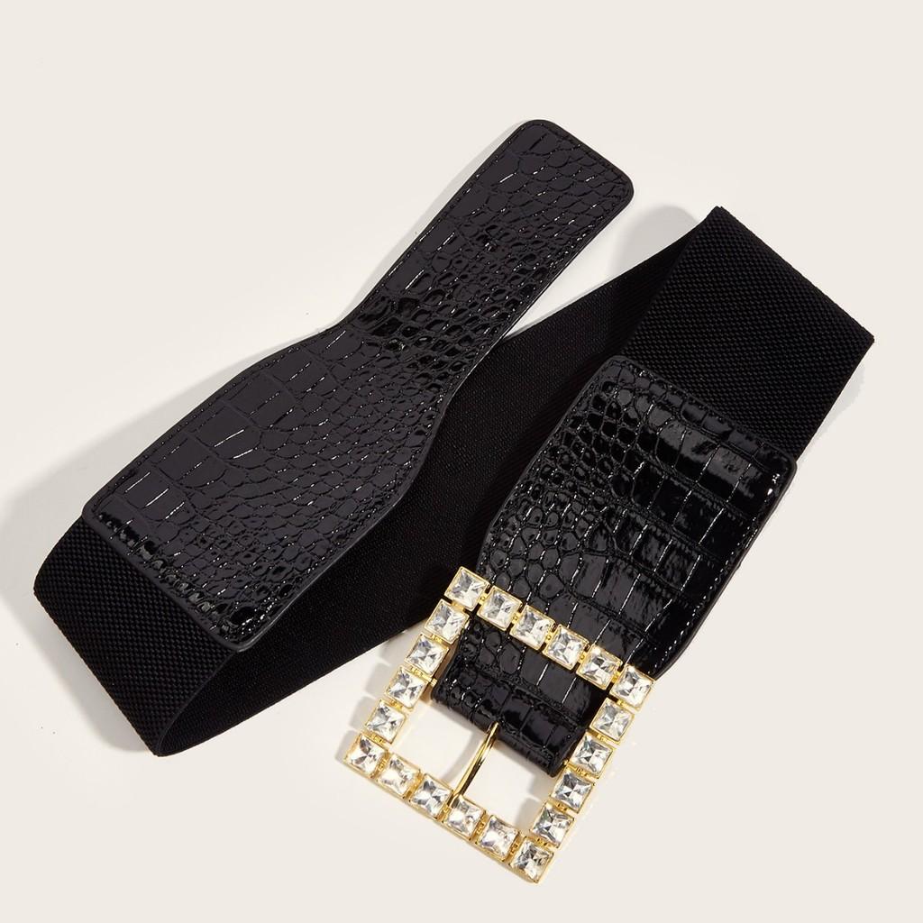 Winter Leather Wide Belt With Diamond Pattern Buckle For Women Dress And Belt Fashion