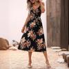 Women's Summer Ethnic Printed Short Sleeveless High Waist A Line Lace Up Dress