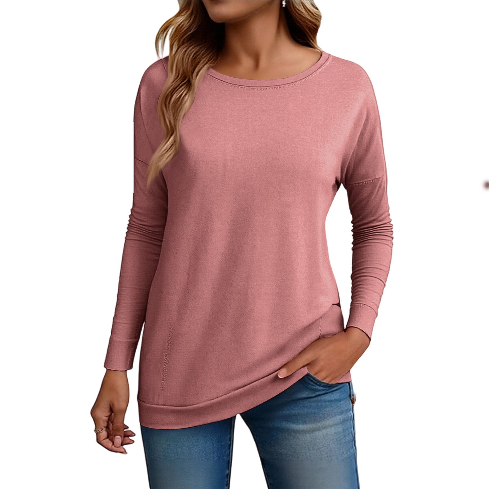 

Women s Fashion Loose Round Neck Long Sleeve Solid Color T-shirt Top M