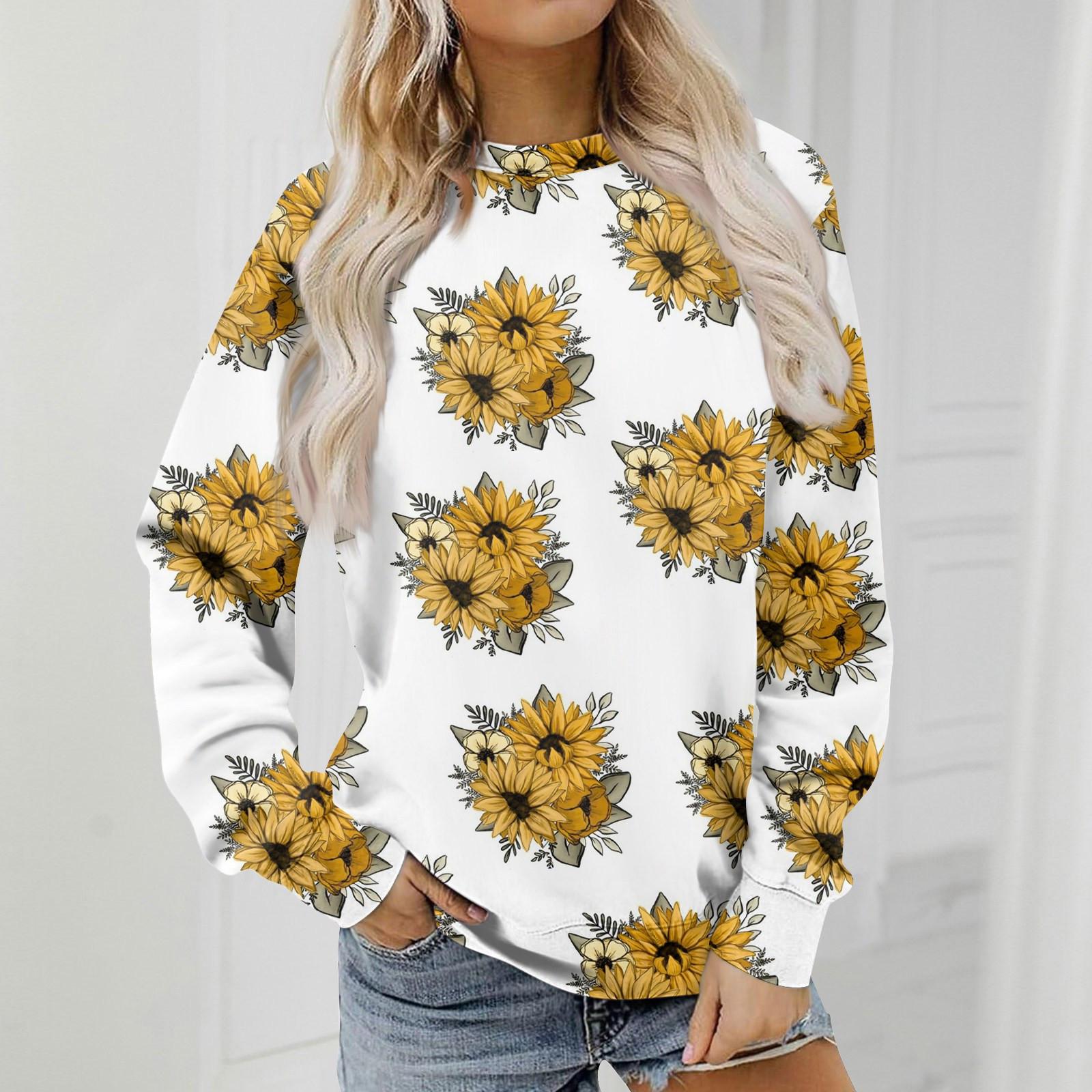 

Женский модный свитер с круглым вырезом и цветочным принтом XXXL жёлтый