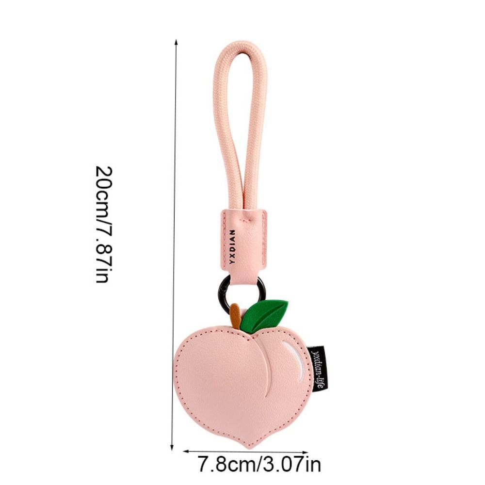 Peach Cherry Keychain Cartoon Car Keyring Creative PU Leather Bag Pendant  Students