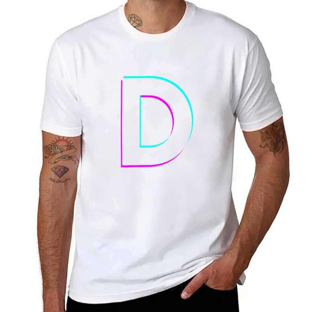 Glitch Letter D Tshirt Durable Work Wear Tshirt