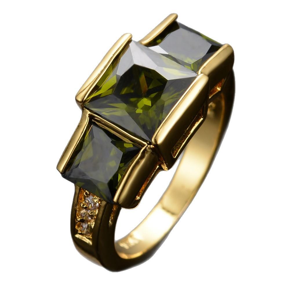 New gold olive green zircon ring, wind personality ring