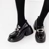 2024 New High Quality Round Toe Solid Color Women's Loafers with Metal Decoration Casual Mid-heeled Sleeve Women's High Heels