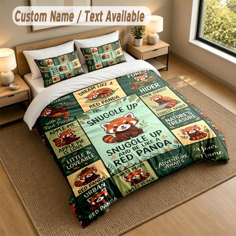 Bear Panda Theme Personalized 3Pcs Bedding Set Custom Text & Name 1 Sheet 2 Pillowcases Household Bedding 1pc