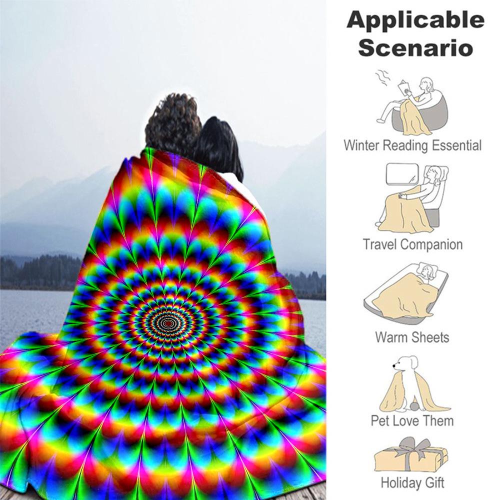 1PC Psychedelic KaleidoscopeOutdoor Flannel Blanket - Soft Plush Decor for Picnics, camping, Bedroom, Playroom, Office, or Lunch Break 1296A